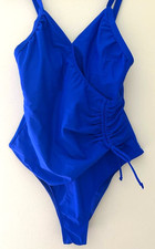 Women One Piece Ruched Drawsting V Neck Tummy Control Swimwear Black/Blue/Navy