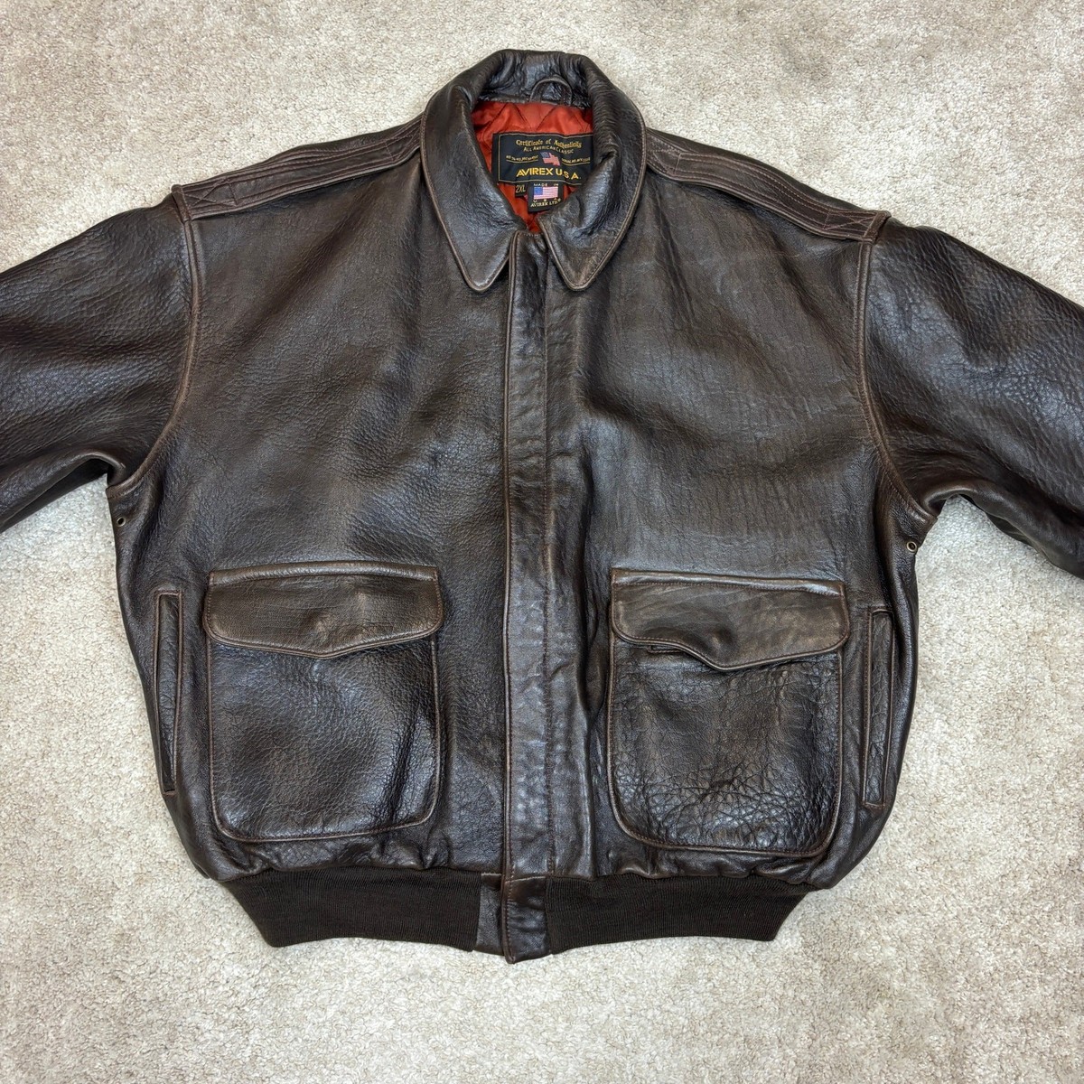 AVIREX　L-2A Vintage Avirex A-2 Leather Flight Bomber Jacket Men's 2XL | eBay