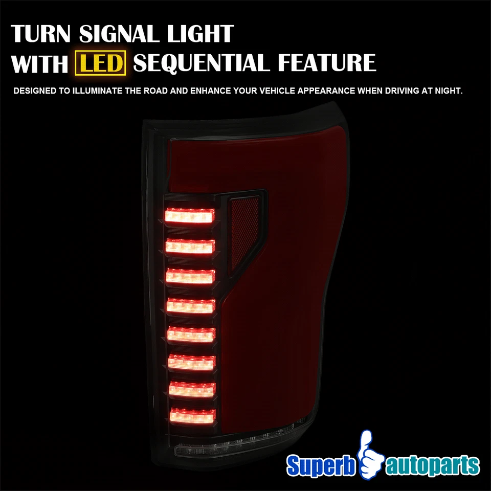 For 2015-2017 Ford F150 Black Red Smoke Tail Lights Sequential LED turn signal Foto 4 de 4