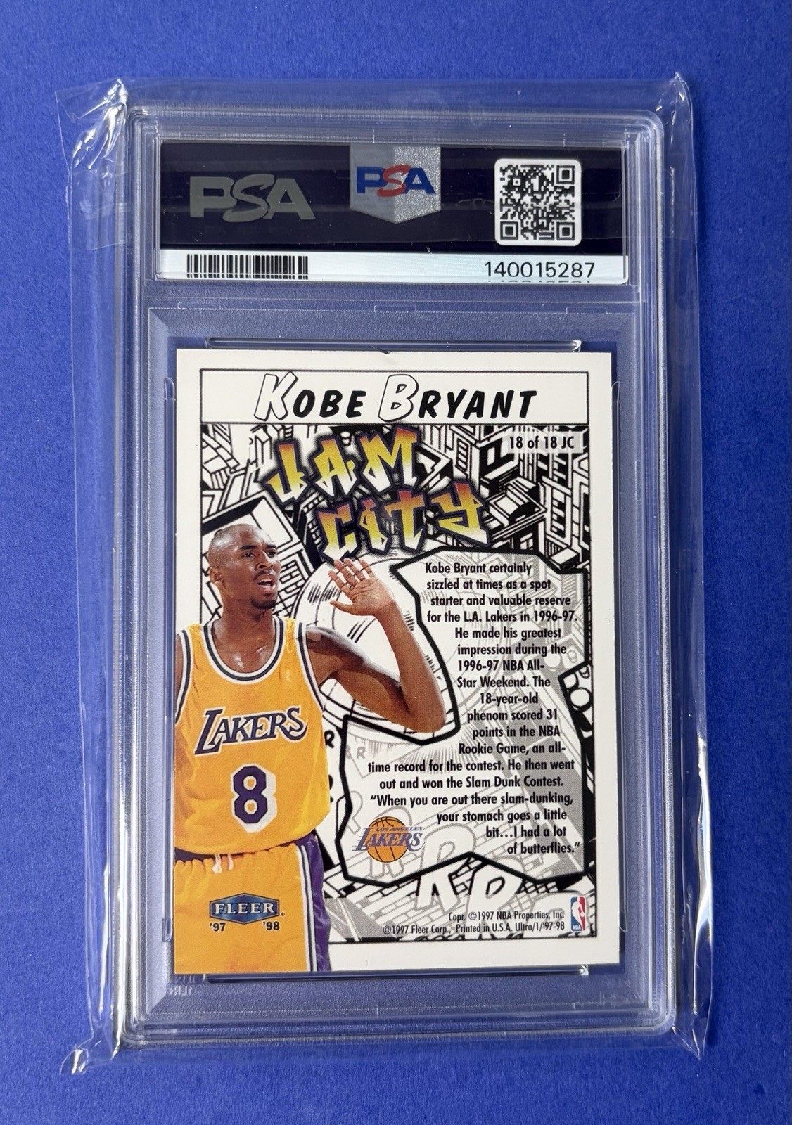 1997 Ultra Kobe Bryant LA Lakers Jam City #18 PSA 9 MINT view 2