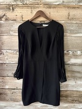 HALSTON HERITAGE BLACK DRESS SIZE 10 PLEATED SLEEVE SHIFT COCKTAIL