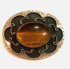 Vtg Tiger Eye Cabochon Belt Buckle Western Cowboy Handcraft Nickel Silver