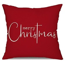 Allorry Merry Christmas Throw Pillow Covers, 20x20 Decorative Red Cotton Linen