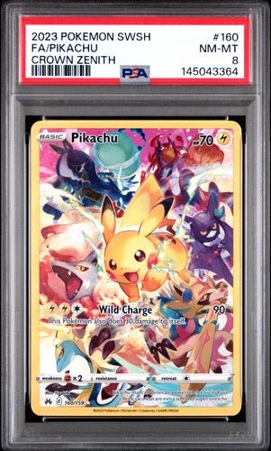 2023 POKEMON SWORD & SHIELD CROWN ZENITH #160 FULL ART/PIKACHU PSA 8