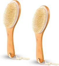 Gerrii 2 Pcs Dry Brushing Body Brush Natural Boar Bristle with Contoured... 