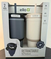 NEW! Ello 2 Pack Tumbler Set 30oz each With Retractable Straws. LEAK PROOF 