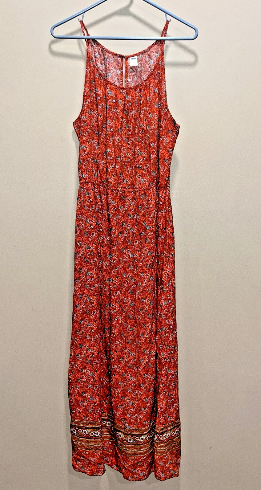 Old Navy Women's Maxi Sun Dress M Orange Floral Boho Cottage Romantic Summer