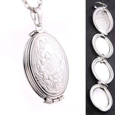 Silver Multi Photo Locket Necklace Expandable Family Memory Keepsake Pendant Gif