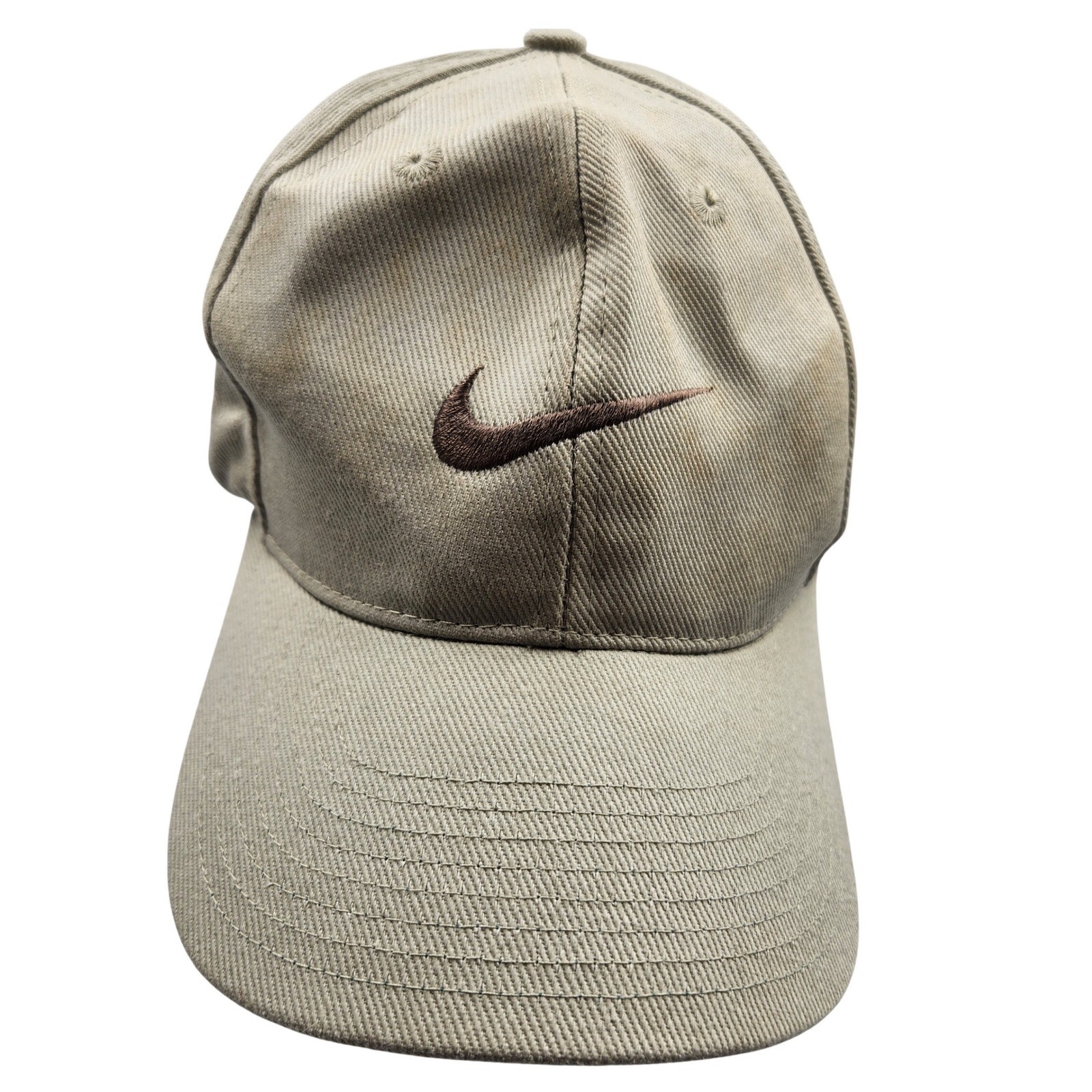Vintage Nike Swoosh Snapback Hat Beige Green Underbrim 90s Baseball Cap S7 CC