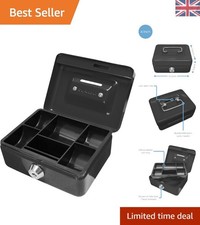 Black Key Lock Cash Box with Lift-Out Coin Tray for Organized Saving Spaces
