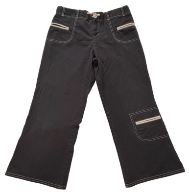 VTG I.L.U. Flair Leg Black & Tan Capri Cropped Pants Women's Size 13 Y2k 90's