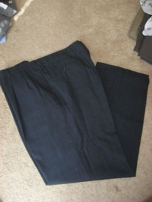 Mens Dark Gray Plaid JOS A BANK Lined Wool Dress Pants 38 x 30