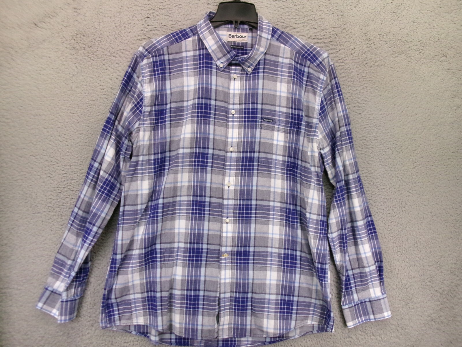 Barbour Button Down Shirt Mens 2XL Tailored Fit Long Sleeve Blue Plaid Cotton-image