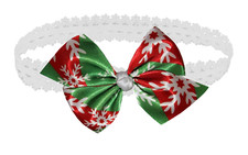 WD2U Baby Girls Infant Christmas Red  Green Snowflake Hair Bow Headband