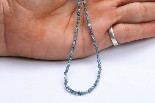 4" Inc Natural Blue Raw Diamond Tumbled strand Rough Uncut long drilled diamond - Foto 2 di 8