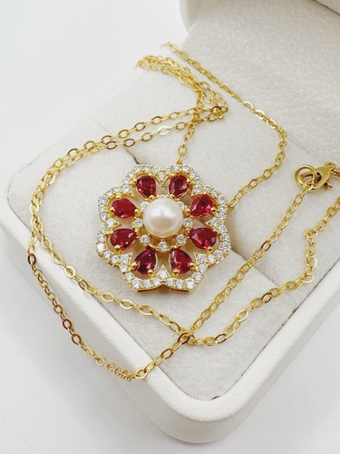 Damen Anhänger mit Kette Brillant Diamant,Perle,Rubin,750 Gelbgold 18KT Neu♡۰ - Bild 9 von 10