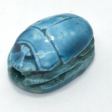 Vintage Egyptian Design  Blue Carved Scarab Bead   *7