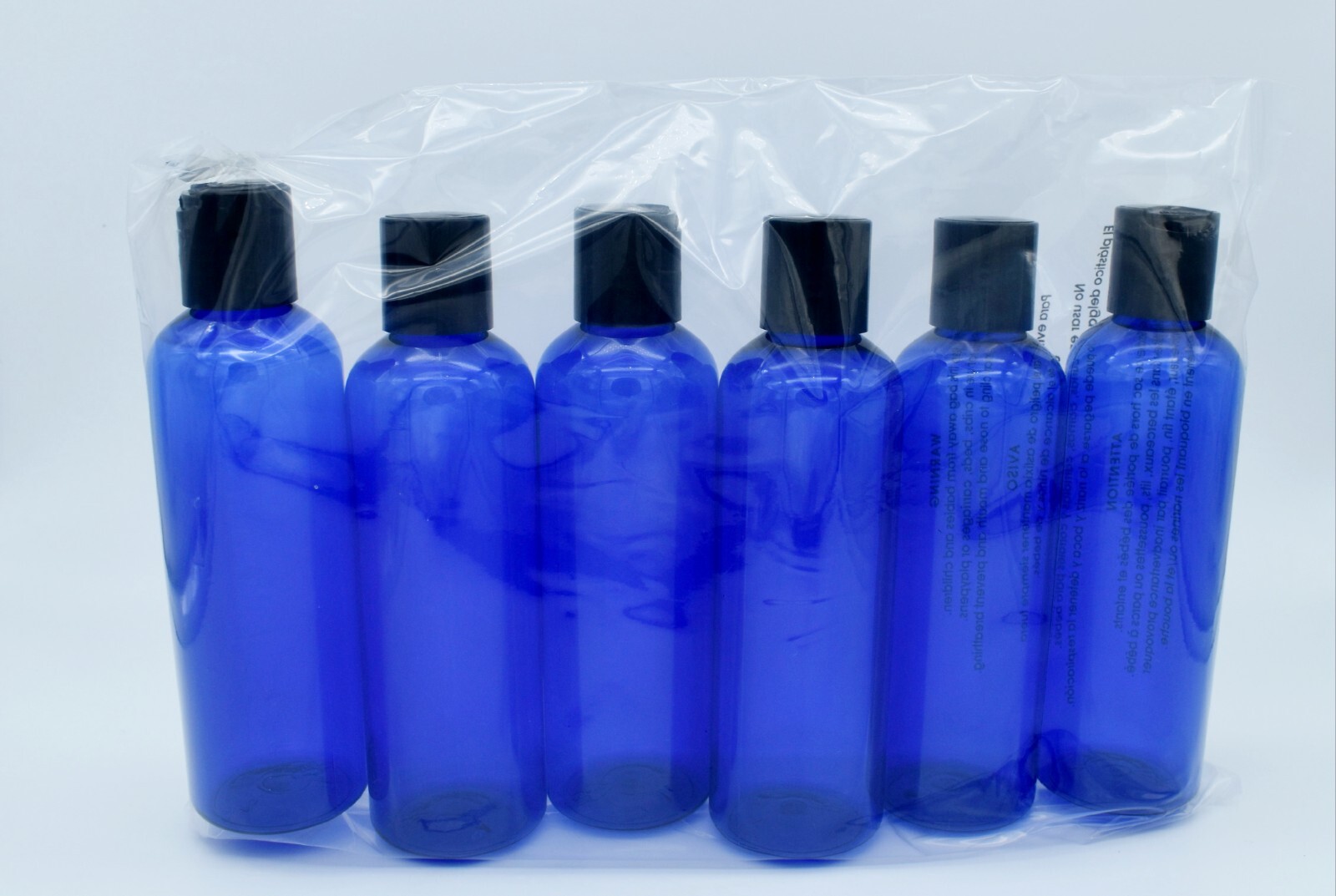 6oz Empty Cobalt Blue Plastic Squeeze Bottles with Disc Top Flip Cap (6 pack)