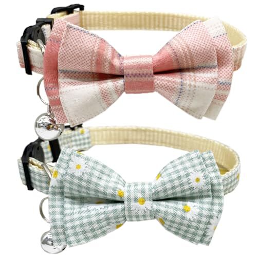 2-Pack Plaid Cat Collars With Bell & Bow - Breakaway Safety Collars For Kittens & Small Dogs - View #9
