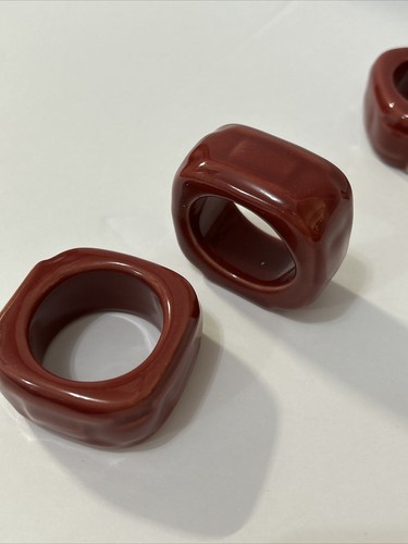 Longaberger Woven Trad Pottery Soft Square NAPKIN RINGS  Set of 4-PAPRIKA - Picture 5 of 5