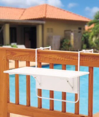 Folding White Wood Table Shelf Hangs On Deck Railing Outdoor Balcony Porch BBQ