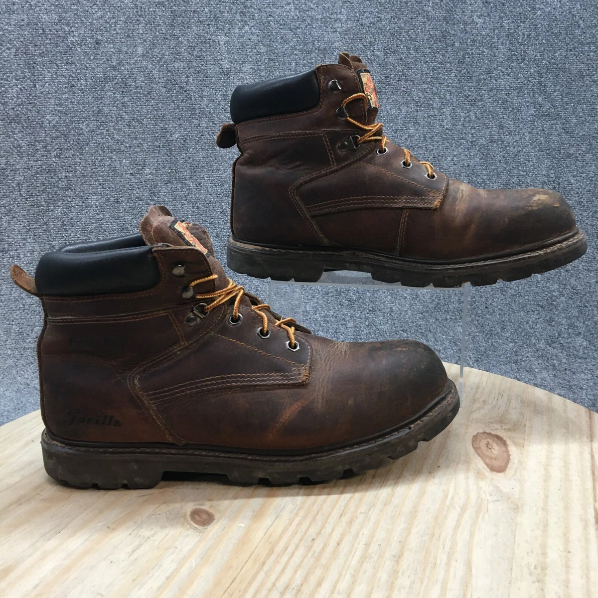 Gorilla Mens 12D Work Boots Resistant Brown Leather Lace Up Casual