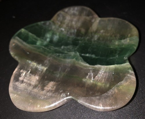 Rainbow Fluorite Flower Bowl Carved Sparkly Crystal 4 Inch 203g Beautiful! - Picture 3 of 5