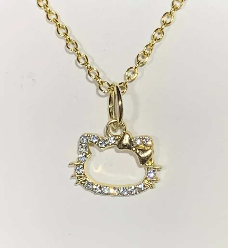 Gold Hello Kitty Charm Pendant On A Gold Necklace Chain!!