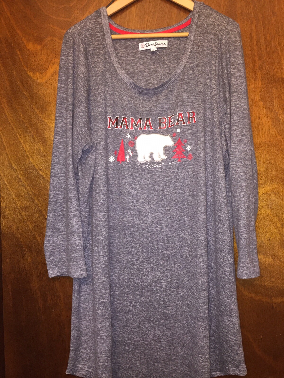 Dearfoams Plaid Pajama Set “Mama Bear” Size  1X Charcoal & Red Buffalo