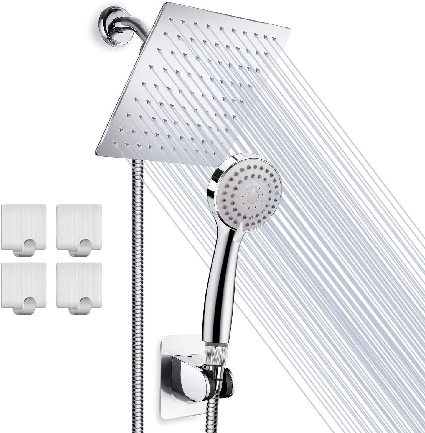 Ultimate Shower System: 8'' Rainfall Head & 60'' Hose Handheld Shower in Chrome