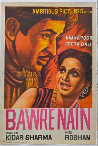 BAWRE NAIN : Bollywood original movie poster 1950 Raj Kapoor,Geeta Bali,Vijayala