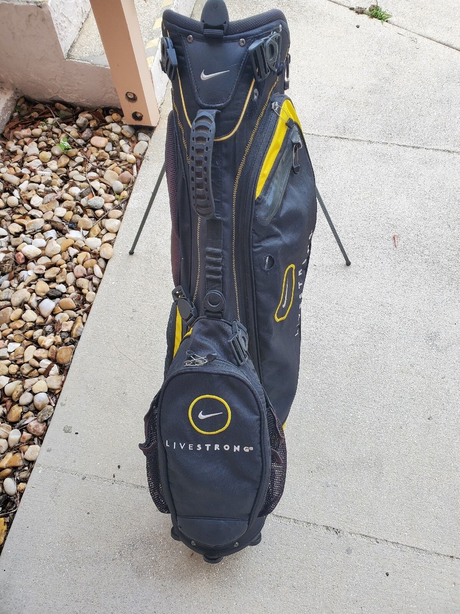 Nike ゴルフバッグ ブラック/イエロー Nike Golf Bag Livestrong 5 Way Golf Bag Cart Stand Black
