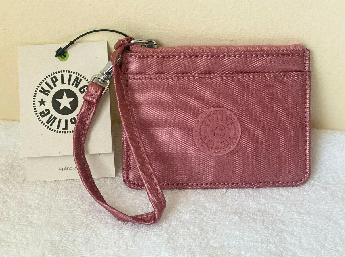 NEW KIPLING CINDY FLOURISHING PINK METALLIC CARD CASE WALLET WRISTLET SALE