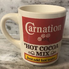 Vintage Carnation Hot Cocoa Mix Ceramic Coffee Cup Mug 8 oz 2 sided Made in USA