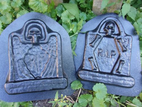 Concrete Tombstone mold set 2 Halloween plaster cement moulds 8" x 6" X 1" thick - Picture 1 of 5