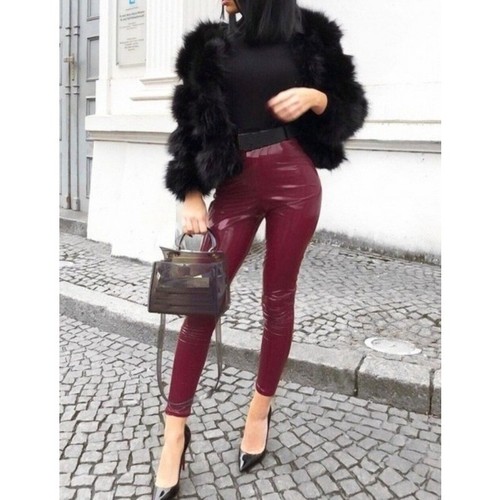 New Bright Colored Leather Pants Winter PU Elastic Leather Multiple Colors Pants - Picture 24 of 24