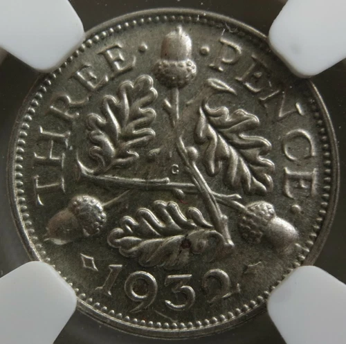 GREAT BRITAIN England 3 pence 3P Threepence 1932 NGC MS 62 UNC Silver George Oak