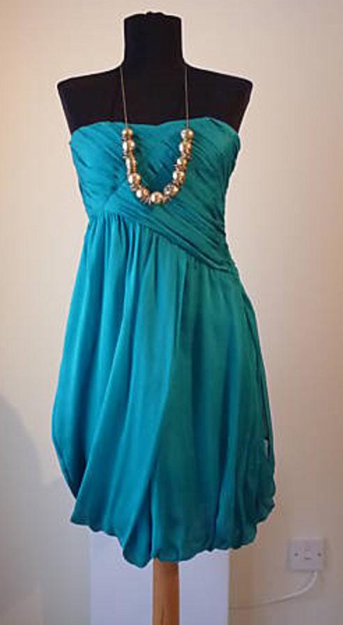 Robe Mini Grecque Bandeau En Soie Pure Turquoise Verte XS Extra