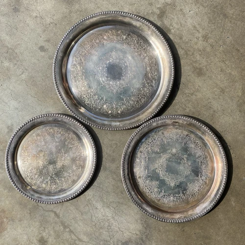Vintage Round Silver plate Serving Trays Nesting Trays UNCLEANED Webster Wilcox