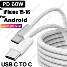 USB-C to USB-C Fast Charger Cable Type C Cord Lot For iPhone 15 16 Pro Samsung