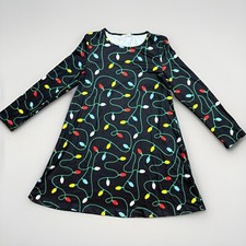 New Christmas Sweater Dress Light Bulbs Ugly Black W/Color Bulbs Swing Dress L