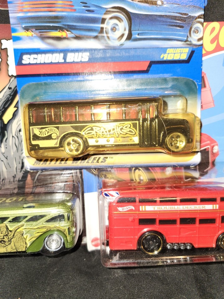 Never Opened 5 Hot Wheels School Buses GROOT Police,surfin,metro Nice