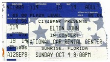 Elton John 10/4/98 Sunrise FL National Car Rental Center Rare Ticket Stub Miami