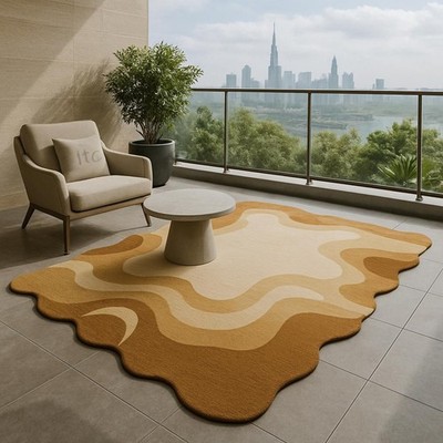 Handgetufteter gewellter Wollteppich: erdig neutral, modern minimalistisch