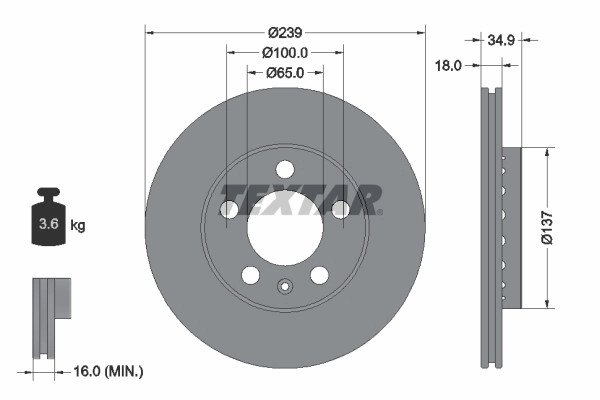 Disques de frein Textar ventilés anti-vibration pour train avant Skoda
