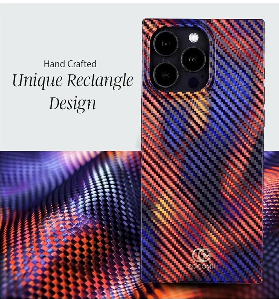 Capa iPhone 14 Pro de fibra de carbono OCOOMI (vermelha/azul) - Imagem 3 de 4