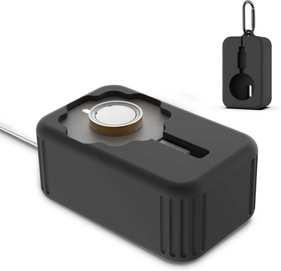 for Oura Ring Gen 4 Travel Charger Protector Case, Soft Silicone Deep Black 