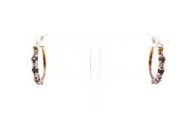 Ross Simons Sterling Silver 925 Black Spinel Diamond Hoop Earrings