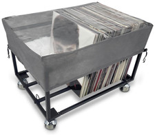 Vinyl Record Storage Holder on Wheels with Dust Cover, Holds 100 LP, Metal Frame