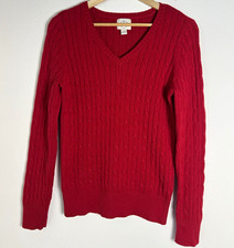 St. John's Bay Women s Red Cable-Knit Knit V-Neck Pullover Sweater S